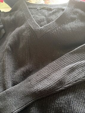 All Saints Women's Charcoal V-Neck Ribbed Sweater